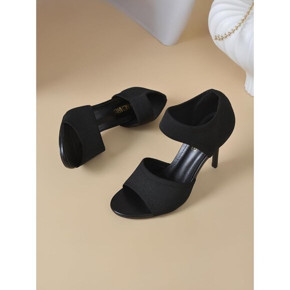 Short-cuf 3 Inches Peep Toe Synthetic Stiletto Stretchy Heeled Sandals for Women - Picture 3 of 8